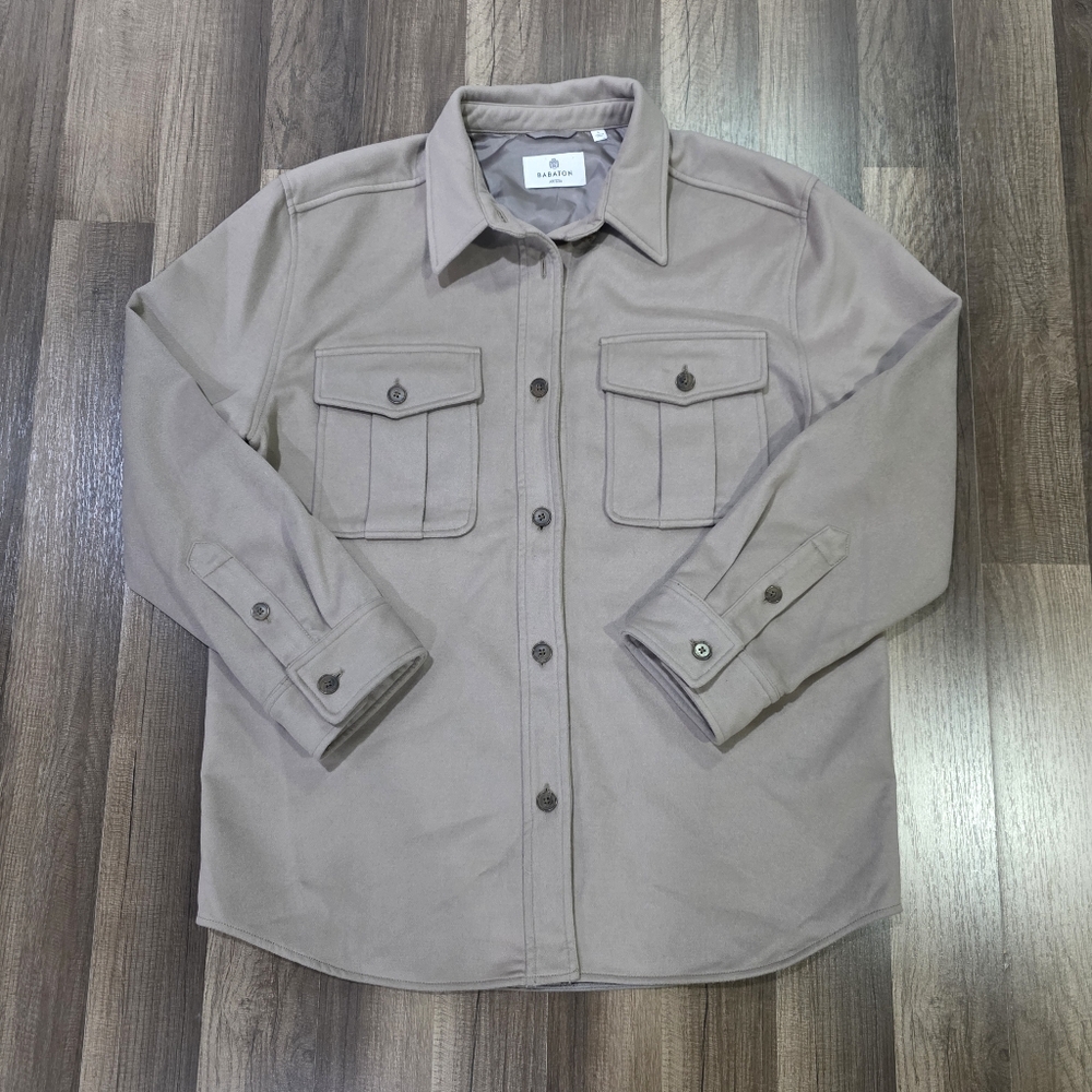 Aritzia Babaton Region Long Sleeve Brushed Shirt Jacket Nuetral Minimalist. L